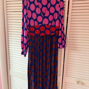 Boden Polka Dot Maxi Dress in Blue, Pink & Red